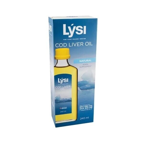 LYSI natūralaus skonio skysti žuvų taukai iš menkių kepenų, 240ml LYSI natūralaus skonio skysti žuvų taukai iš menkių kepenų, 240ml